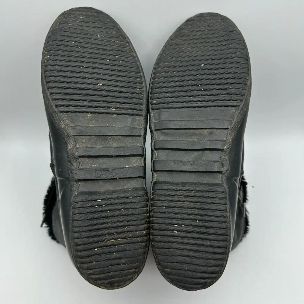 Sorel Kaufman Ankle Snow Boots Womens 7 Black‎ Fur Trim Lace Up Winter